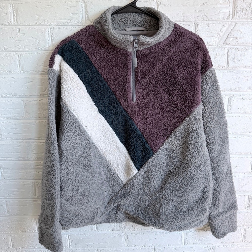 Southern Shirt Women Colorblock Sherpa Fleece Quarter Zip Pullover Top‎ Size S